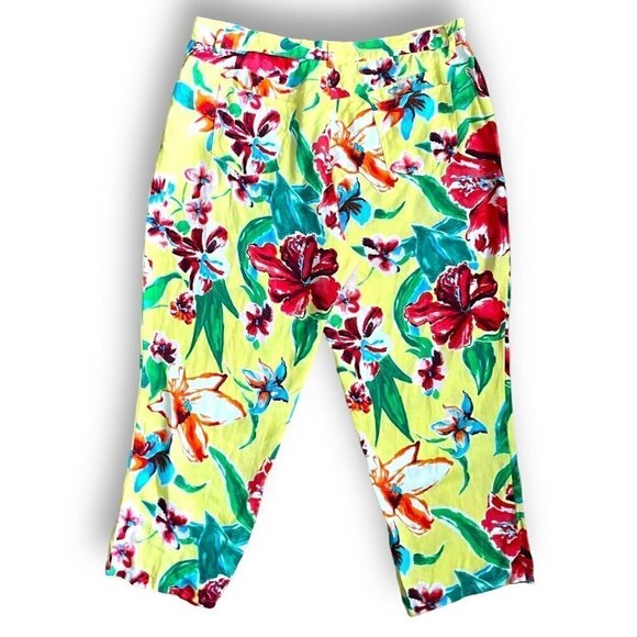 LAUREN Ralph Lauren Womens Linen Pants Plus Sz 18W Yellow Tropical Floral Ankle - Picture 5 of 7